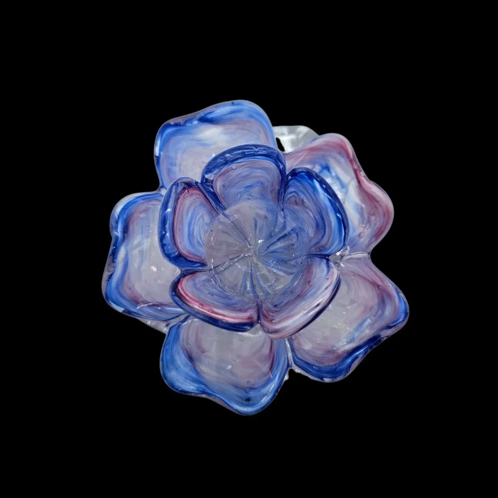 End of Day Art Glass Flower Candle Holder Swirl Pink Blue 3